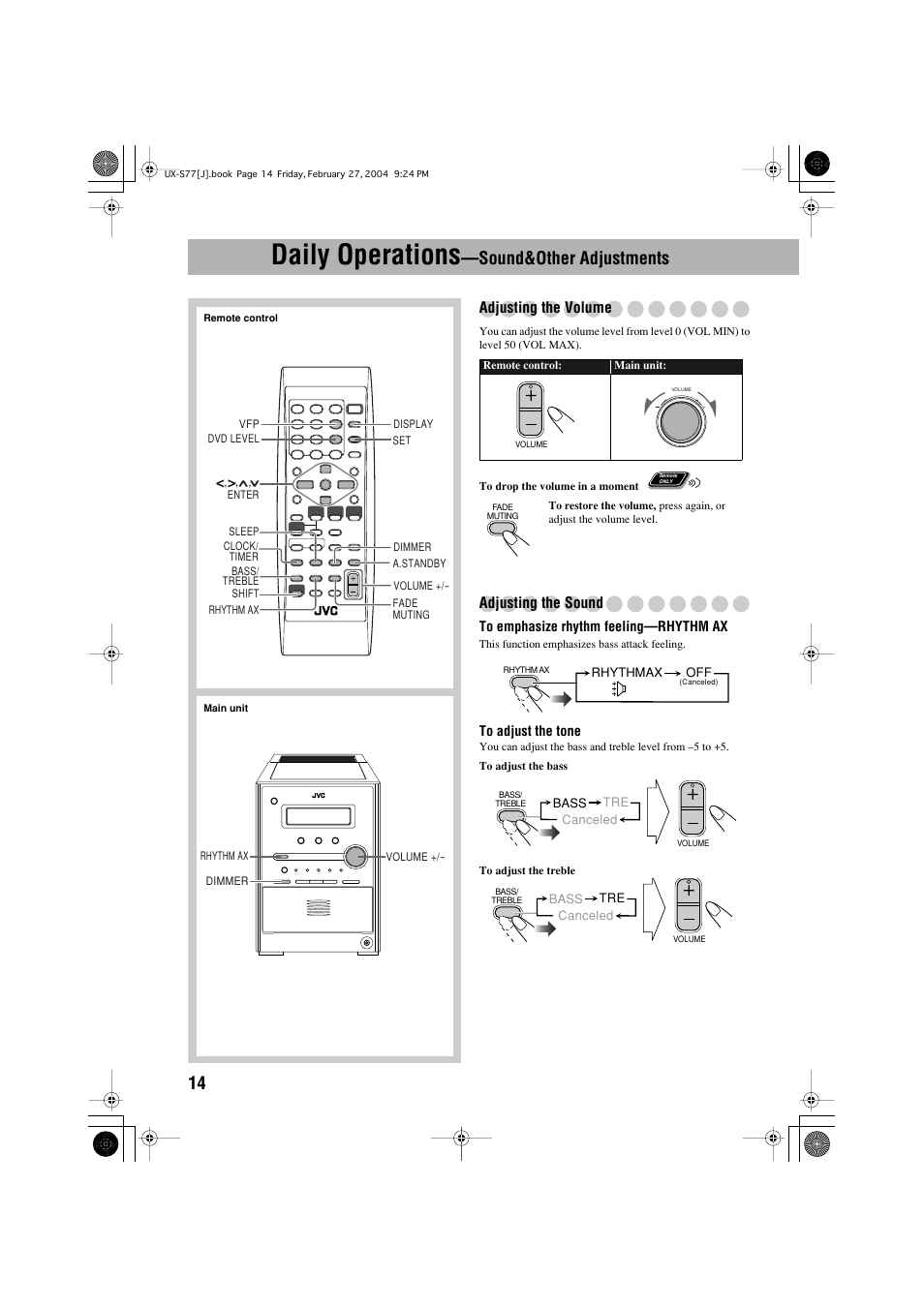 Daily operations, Sound&other adjustments | JVC FS-S77B/FS-S77S User Manual | Page 18 / 52