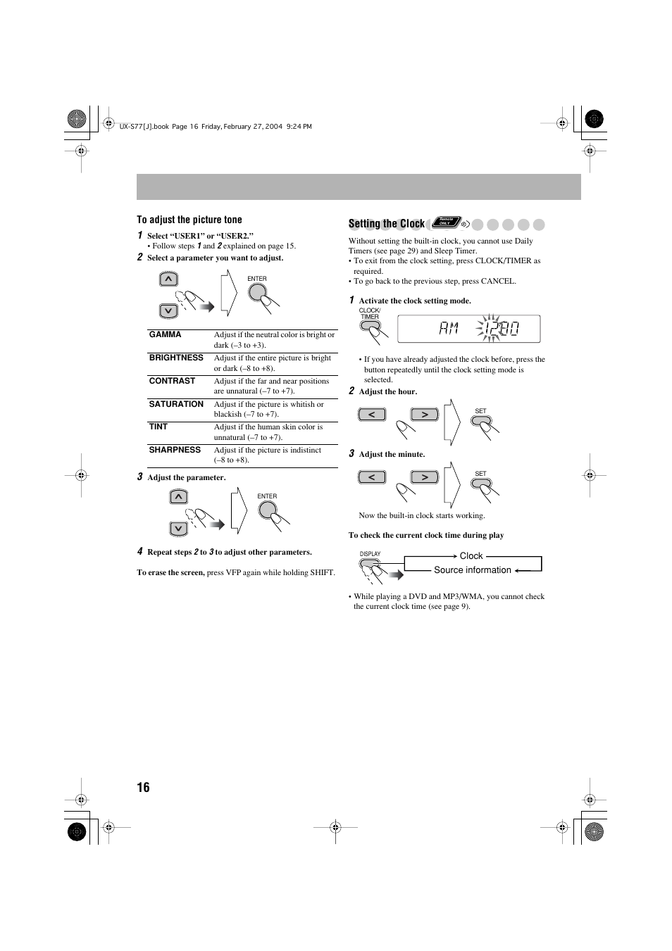 Setting the clock | JVC FS-S77B/FS-S77S User Manual | Page 20 / 52