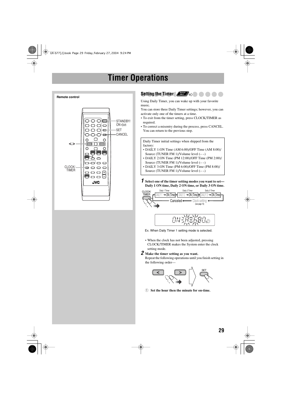 Timer operations | JVC FS-S77B/FS-S77S User Manual | Page 33 / 52