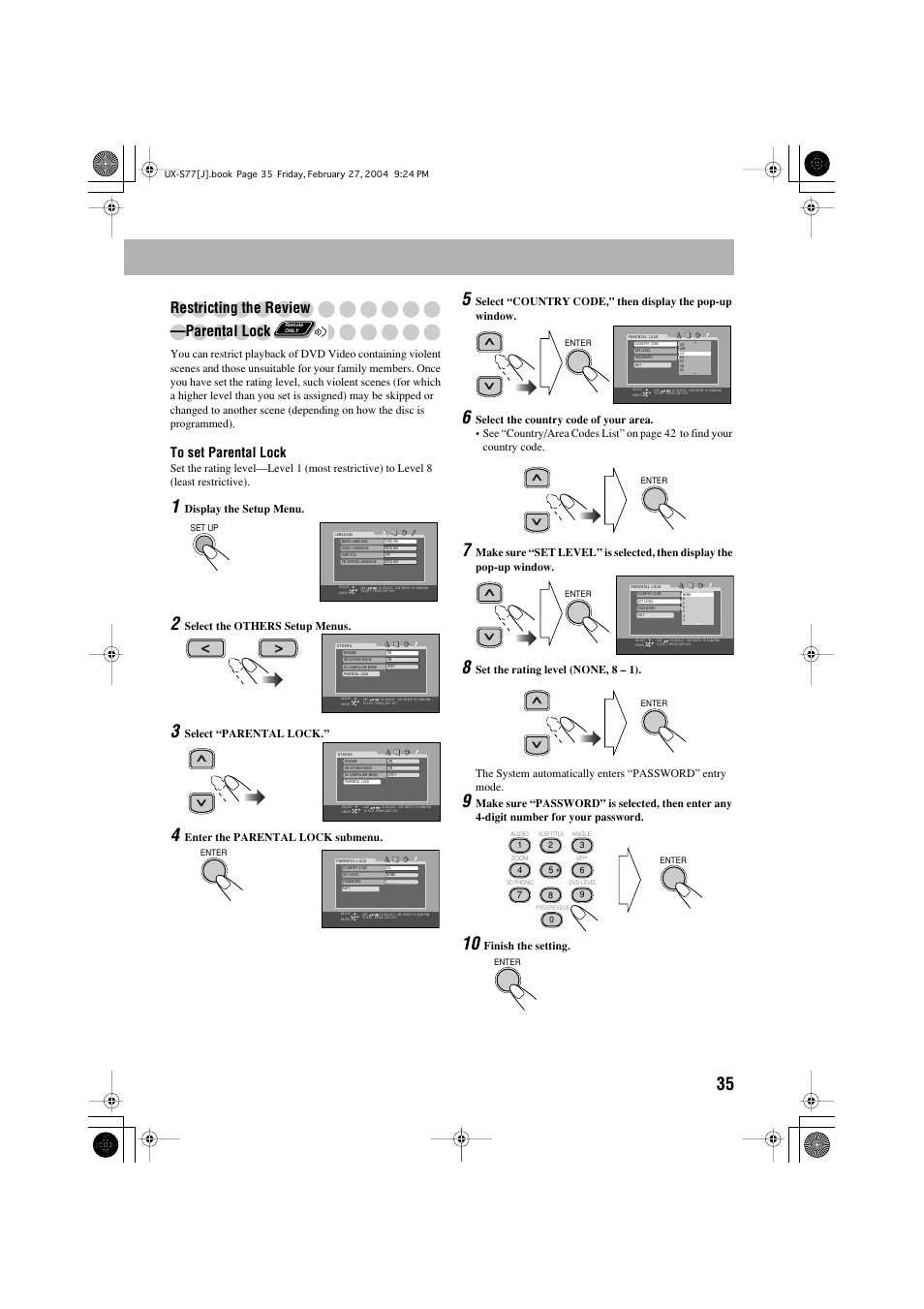Restricting the review —parental lock | JVC FS-S77B/FS-S77S User Manual | Page 39 / 52