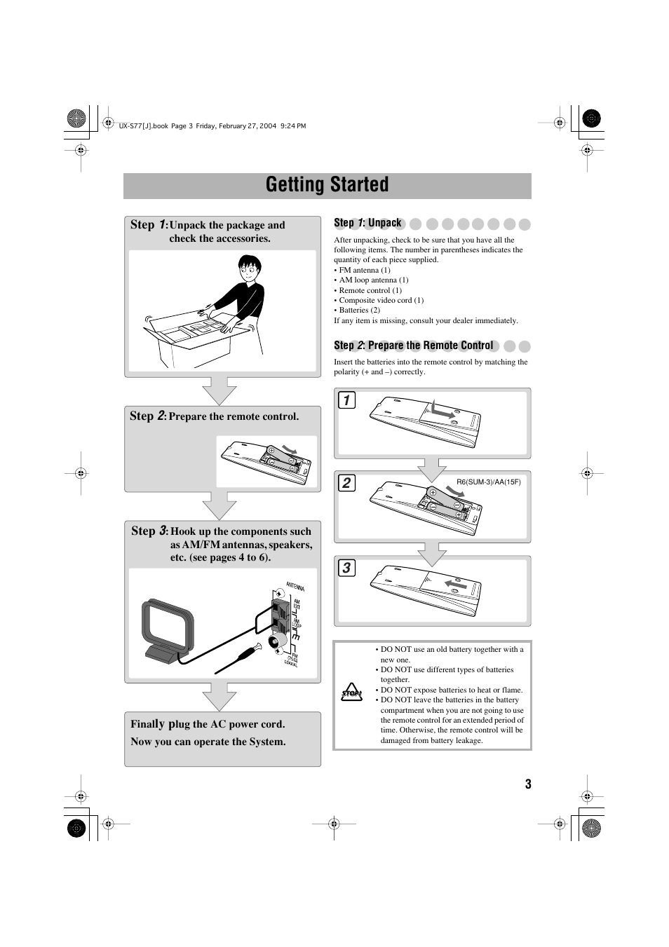 Getting started | JVC FS-S77B/FS-S77S User Manual | Page 7 / 52