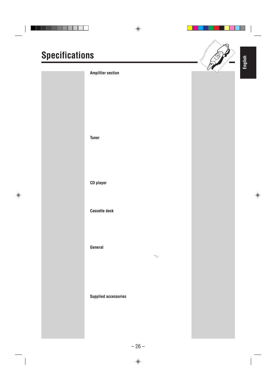 Specifications, English | JVC CA-MXJ700 User Manual | Page 31 / 32