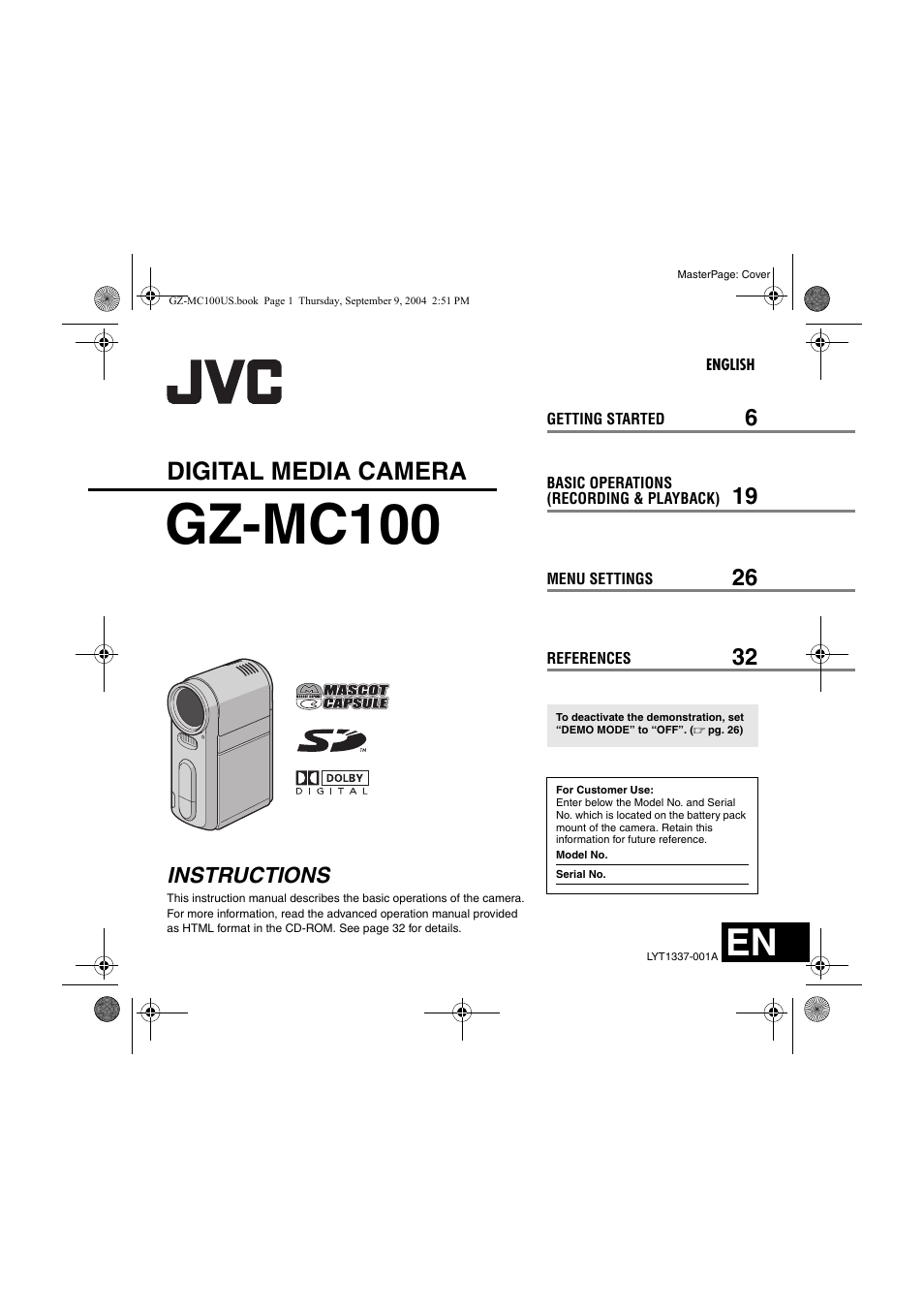 JVC GZ-MC100US User Manual | 44 pages