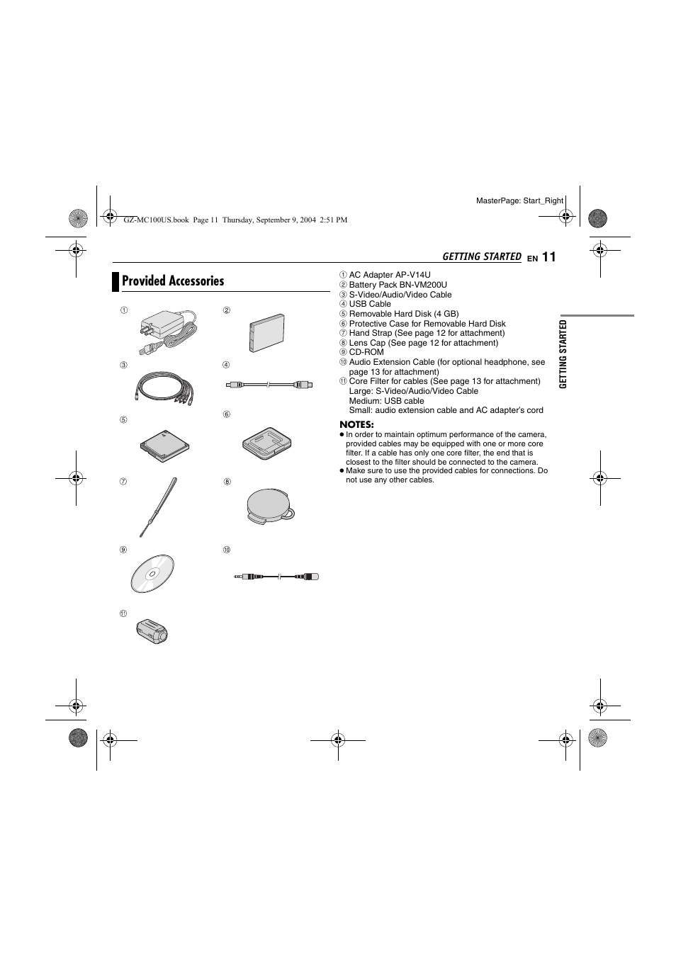 Provided accessories | JVC GZ-MC100US User Manual | Page 11 / 44