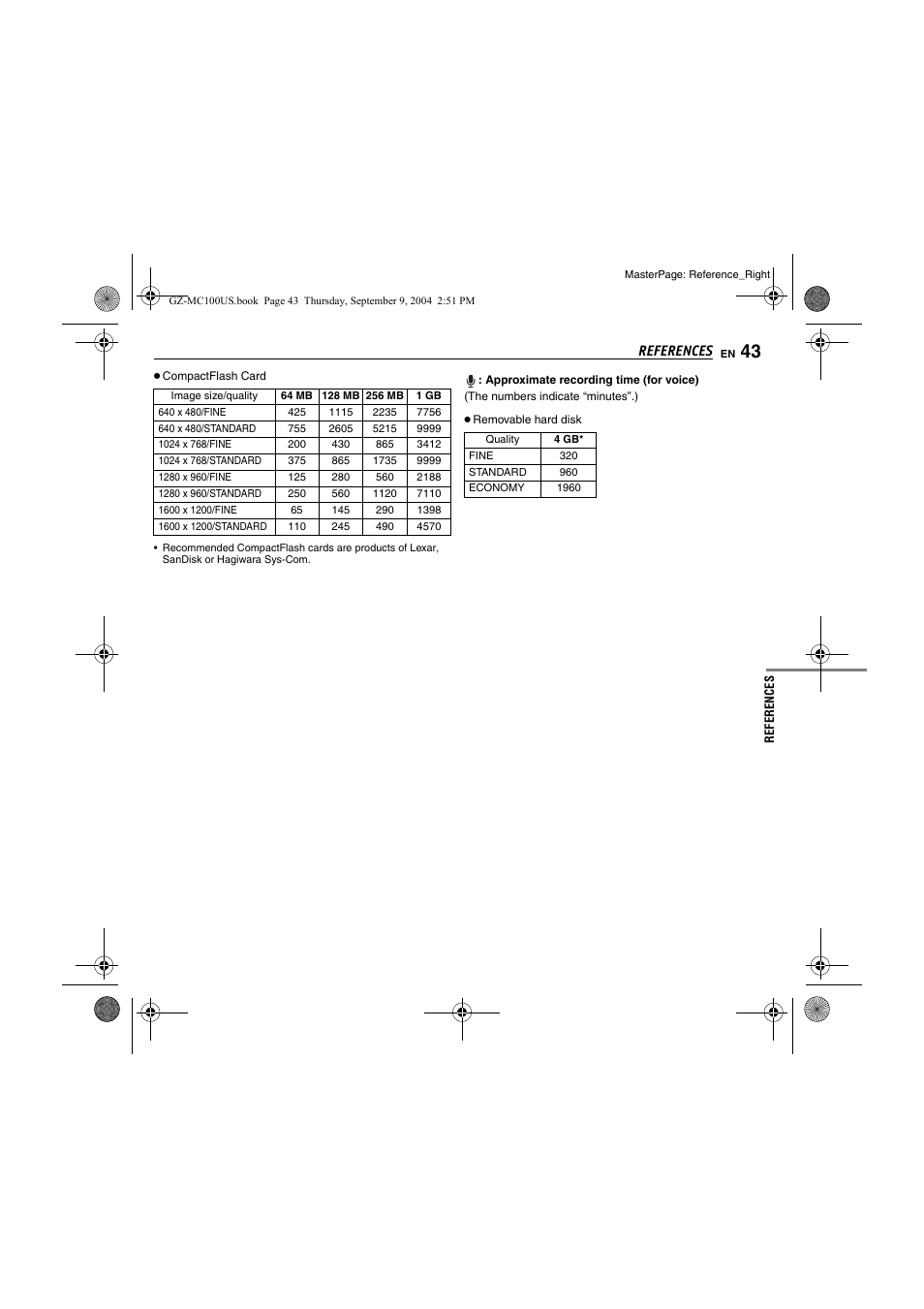 Pg. 43), Ge 43, References | JVC GZ-MC100US User Manual | Page 43 / 44