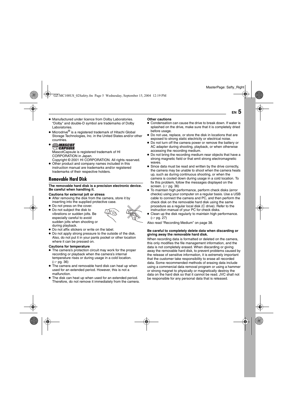 Removable hard disk, Pg. 5) | JVC GZ-MC100US User Manual | Page 5 / 44