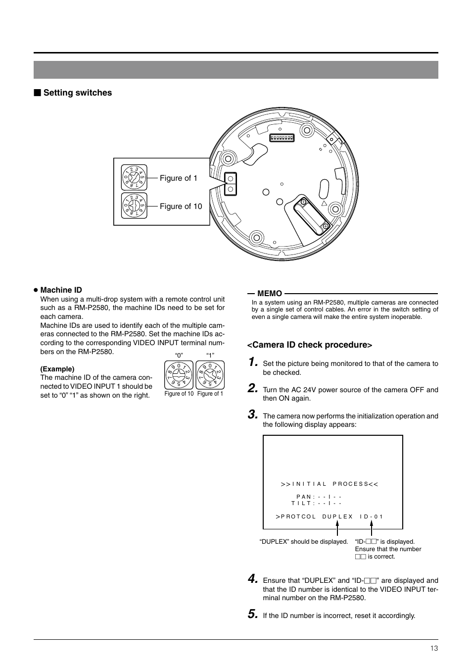 Setting switches <camera id check procedure, Machine id, Figure of 1 figure of 10 | JVC TK-C676 User Manual | Page 13 / 44