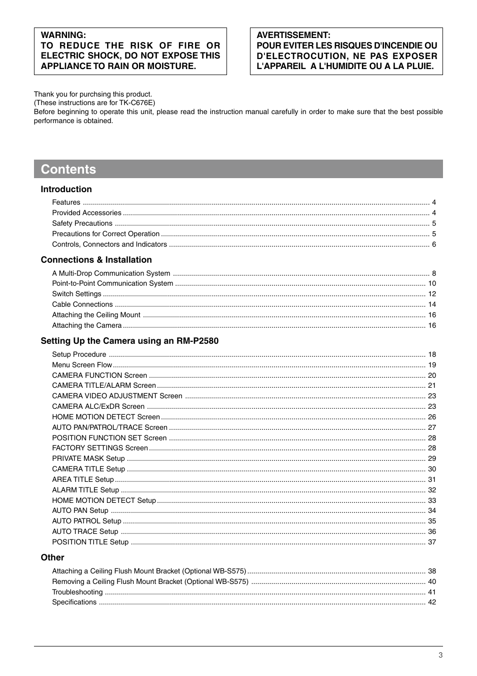 JVC TK-C676 User Manual | Page 3 / 44