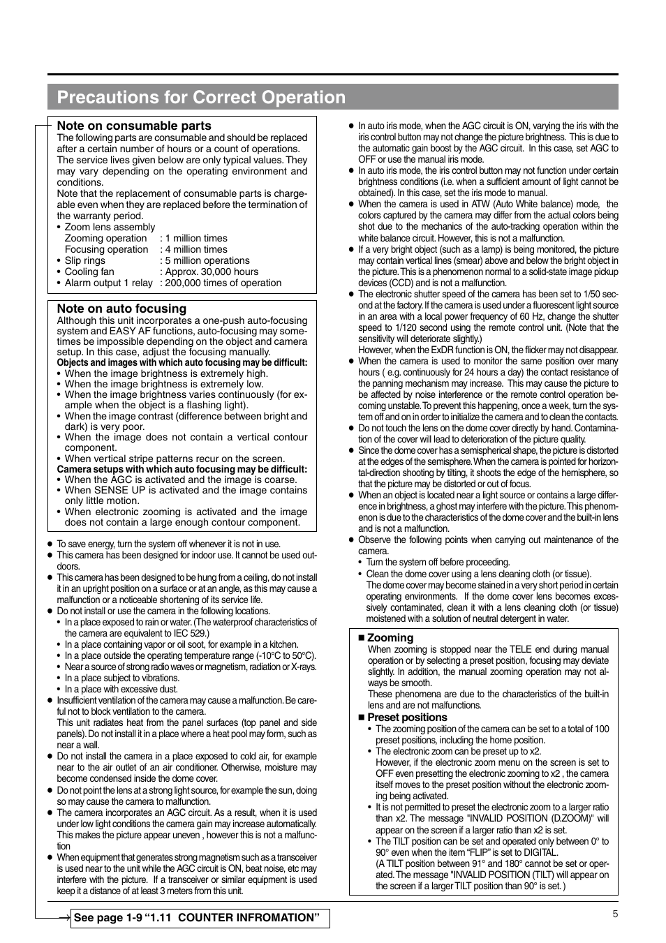 Precautions for correct operation | JVC TK-C676 User Manual | Page 5 / 44