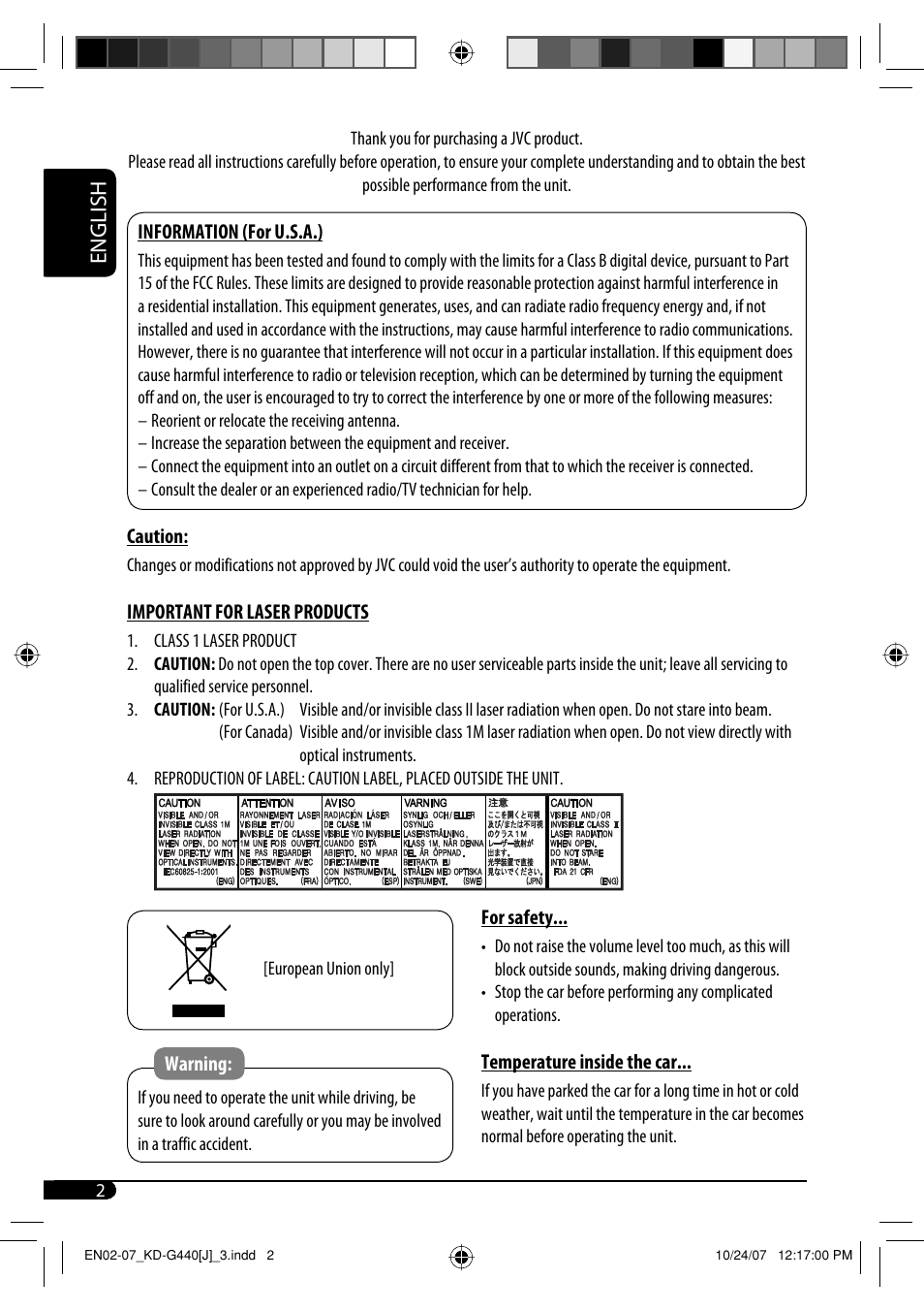 English | JVC KD-G440 User Manual | Page 2 / 62