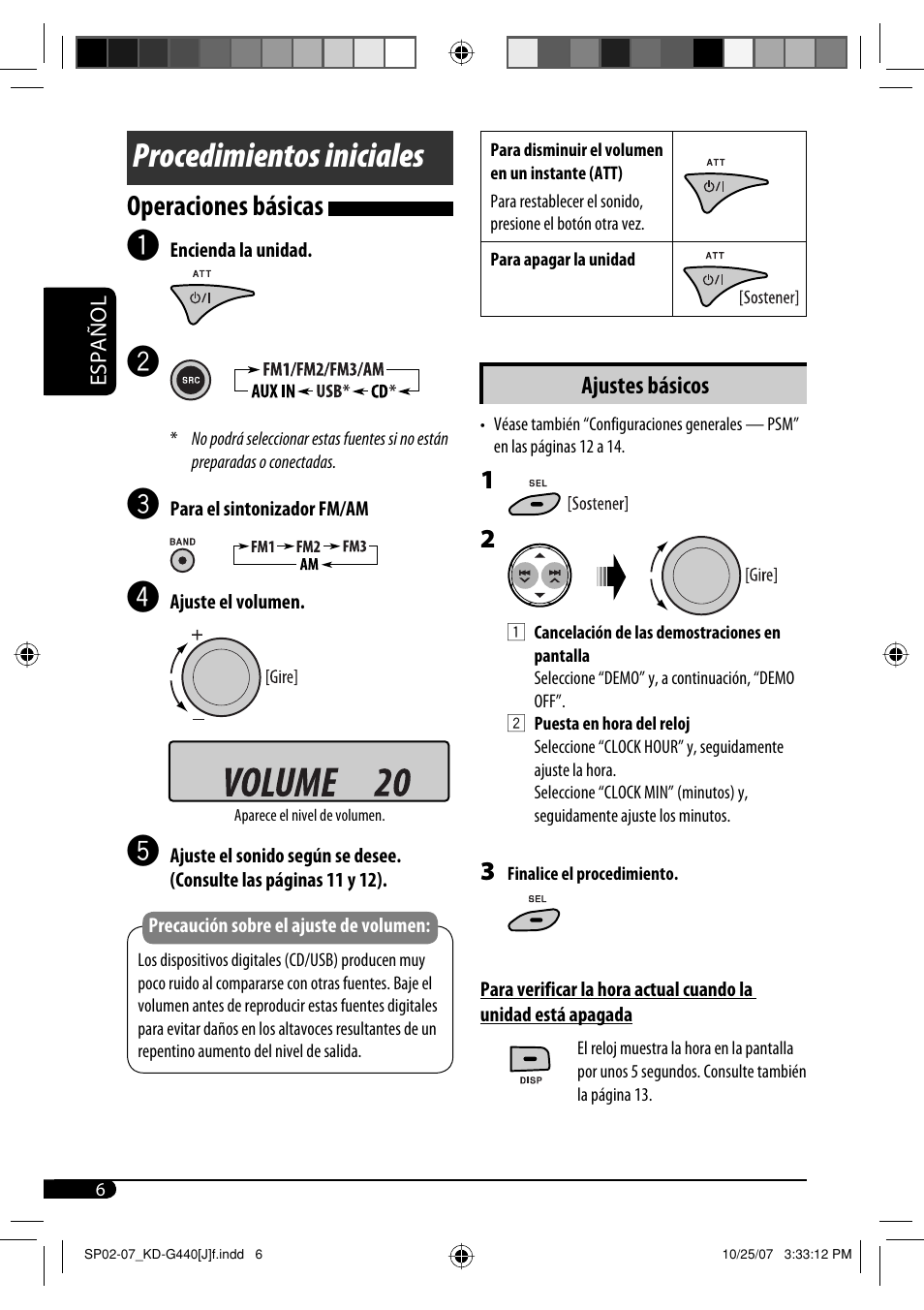 Procedimientos iniciales, Operaciones básicas | JVC KD-G440 User Manual | Page 26 / 62