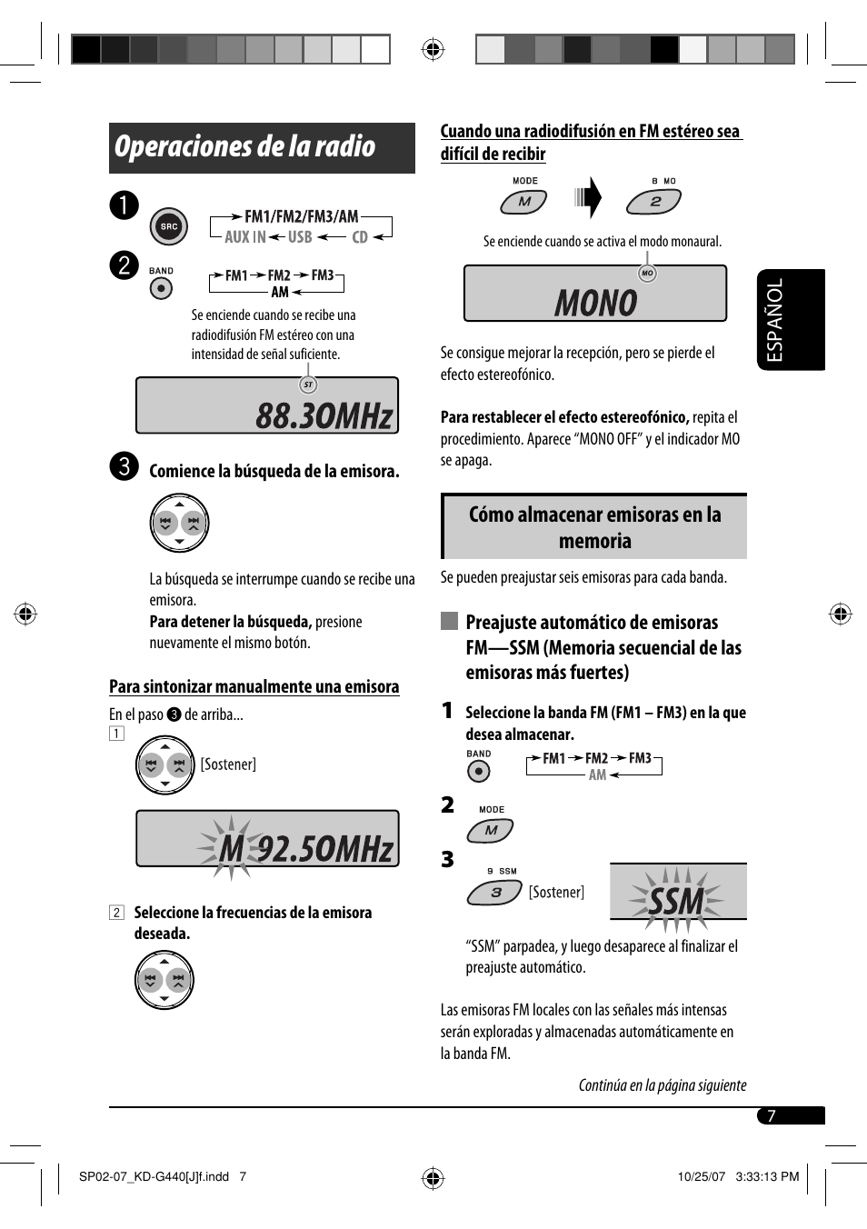 Operaciones de la radio | JVC KD-G440 User Manual | Page 27 / 62