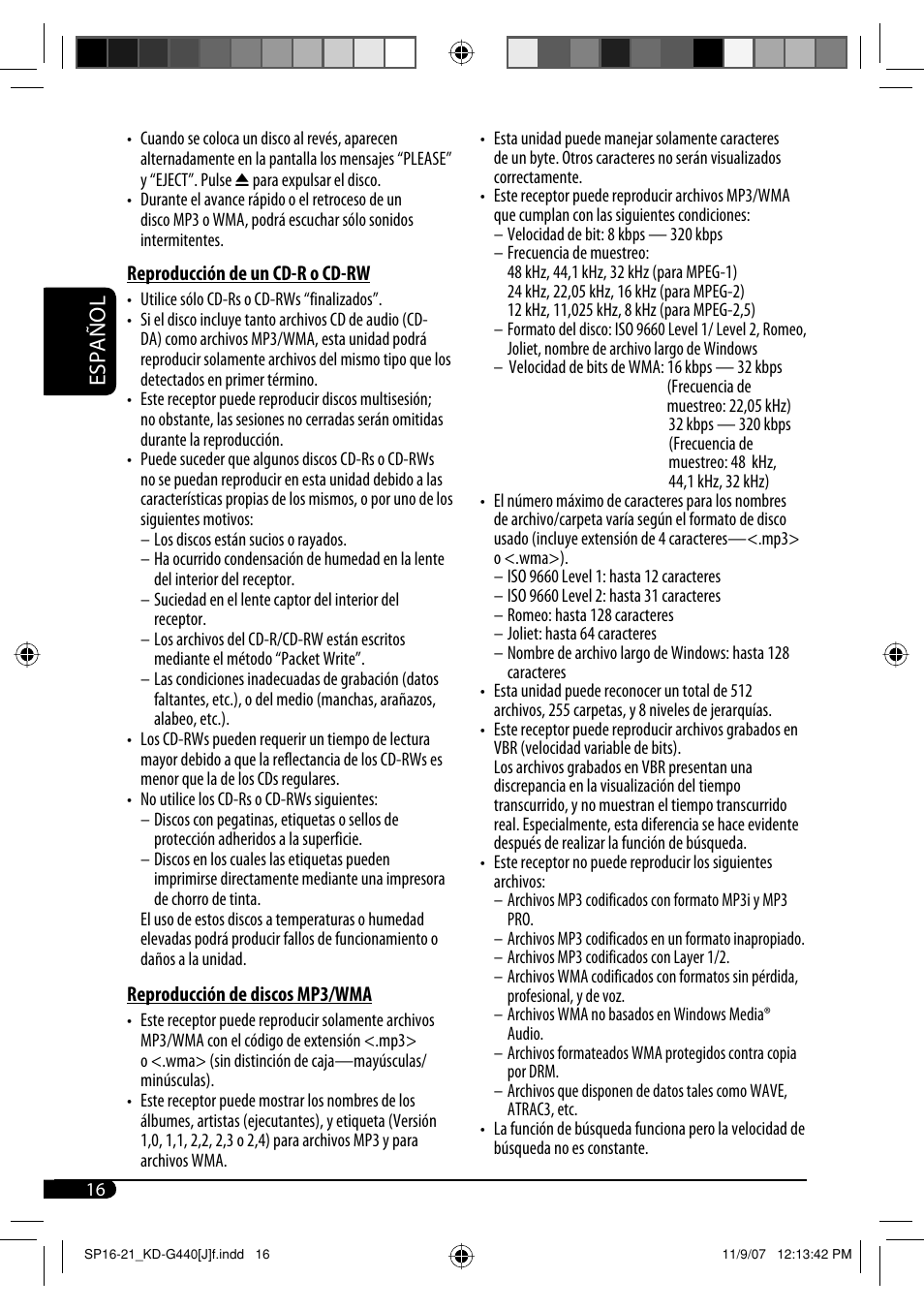 Español | JVC KD-G440 User Manual | Page 36 / 62