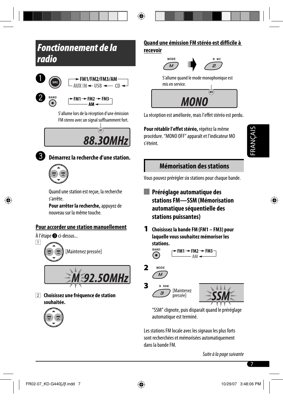 Fonctionnement de la radio, Mémorisation des stations | JVC KD-G440 User Manual | Page 47 / 62