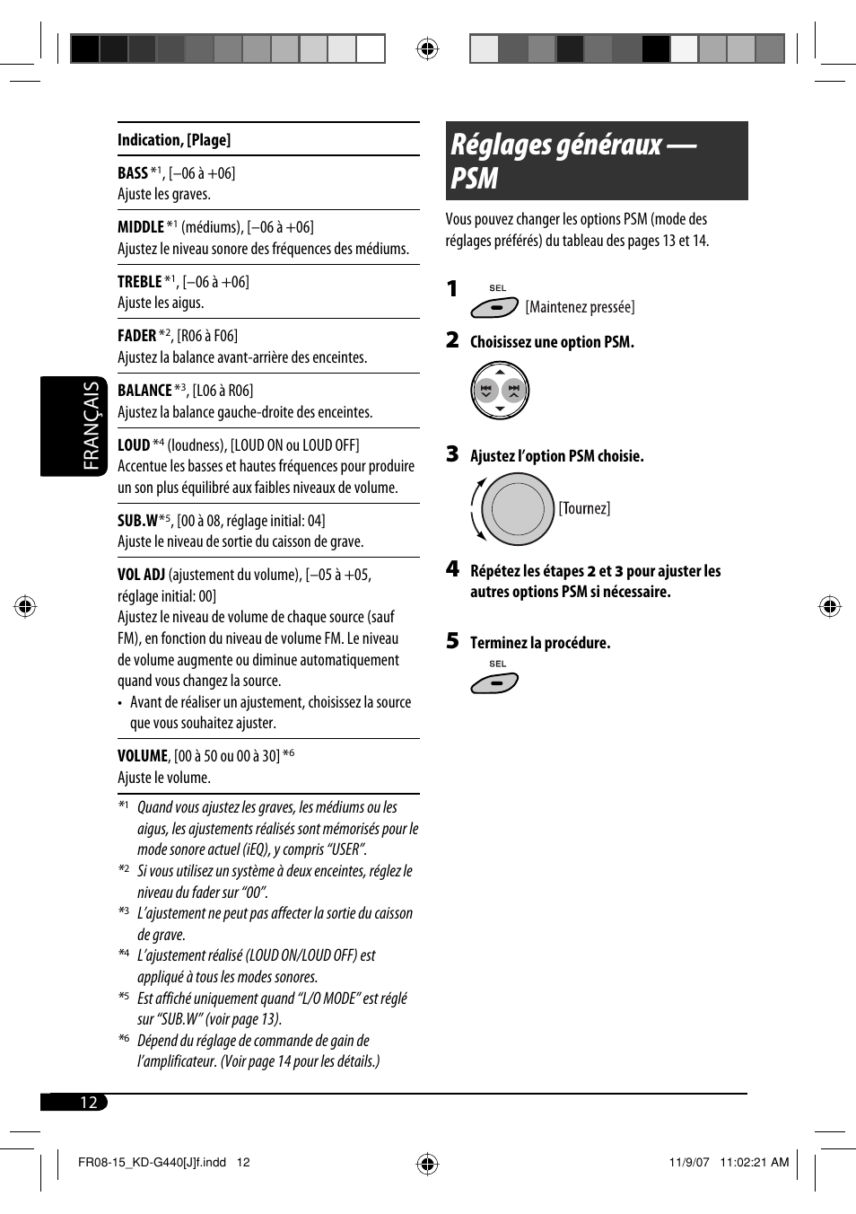 Réglages généraux — psm, Français | JVC KD-G440 User Manual | Page 52 / 62