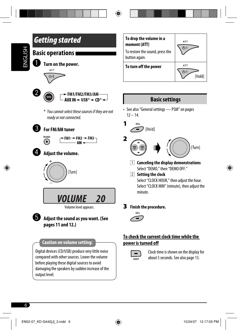 Getting started, Basic operations | JVC KD-G440 User Manual | Page 6 / 62