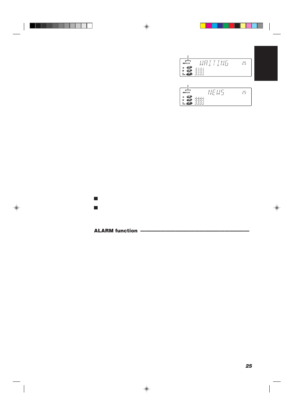 25 english, Alarm function, Blinking | JVC CA-TD77R User Manual | Page 29 / 57