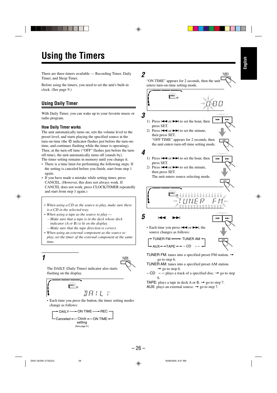 Using the timers, Using daily timer | JVC CA-MXJ770V User Manual | Page 27 / 34