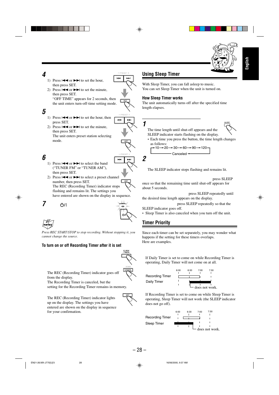 Using sleep timer, Timer priority | JVC CA-MXJ770V User Manual | Page 29 / 34