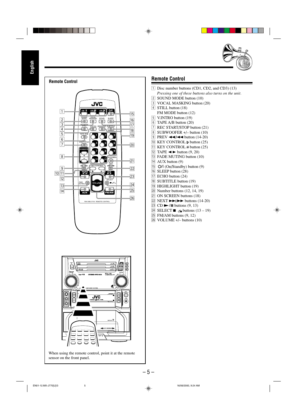 Remote control | JVC CA-MXJ770V User Manual | Page 6 / 34
