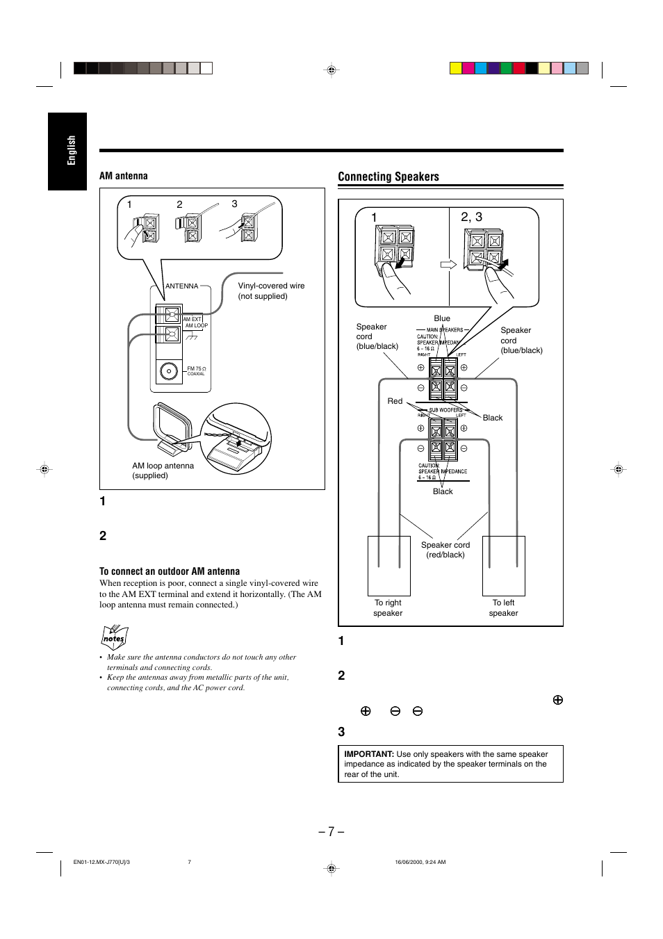Connecting speakers | JVC CA-MXJ770V User Manual | Page 8 / 34