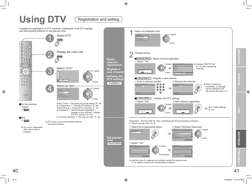 Using dtv, Registration and setting | JVC DynaPix LT-32DX7BJ User Manual | Page 22 / 26