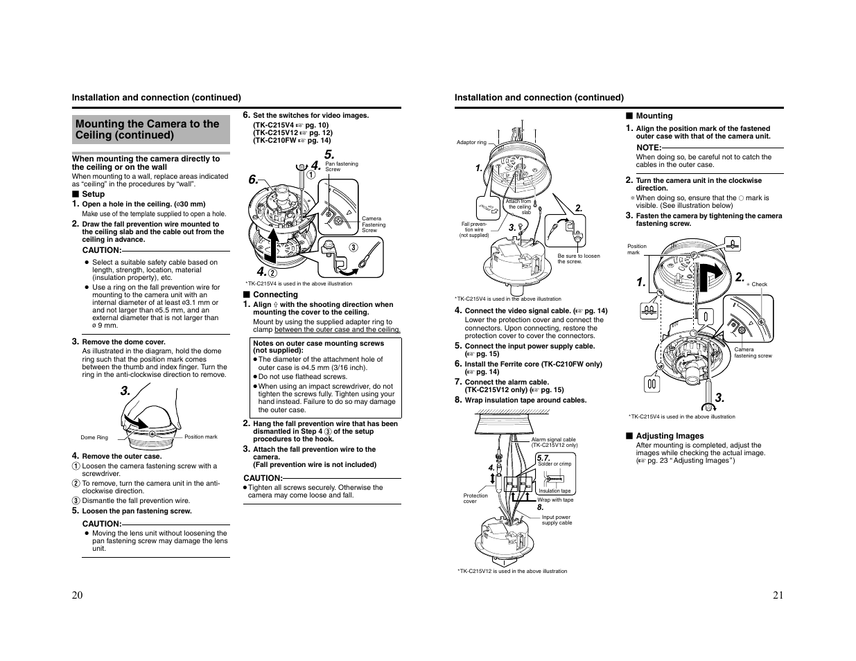 Mounting the camera to the ceiling (continued) | JVC TK-C215V4 User Manual | Page 11 / 16