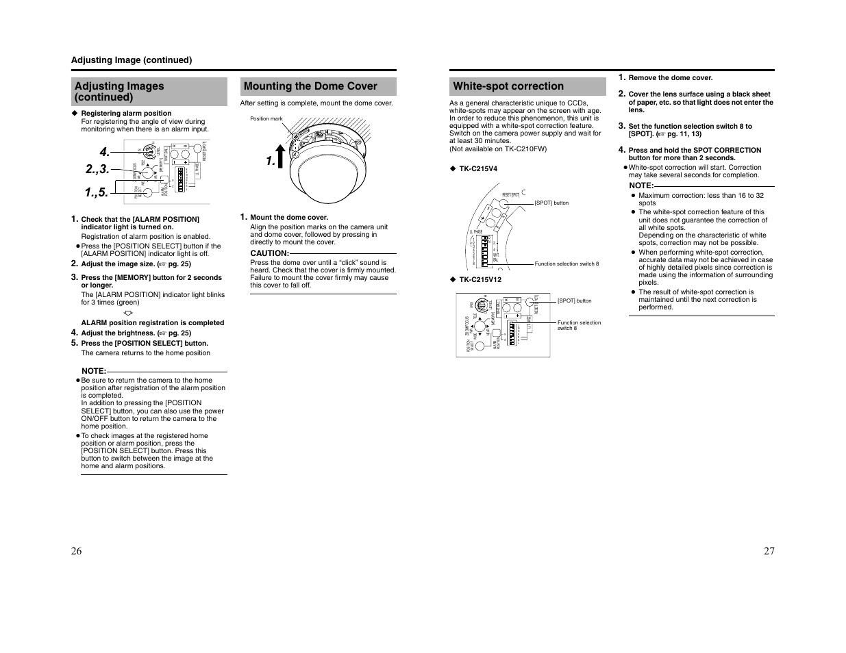 Adjusting images (continued) ň, Mounting the dome cover, White-spot correction | Adjusting image (continued) | JVC TK-C215V4 User Manual | Page 14 / 16