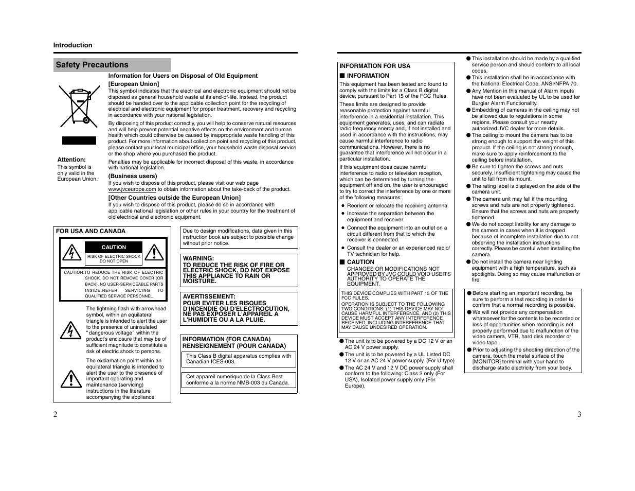 Safety precautions | JVC TK-C215V4 User Manual | Page 2 / 16
