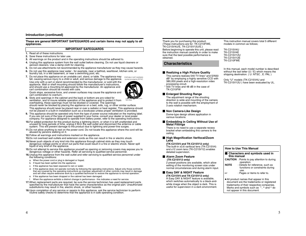 Characteristics | JVC TK-C215V4 User Manual | Page 3 / 16