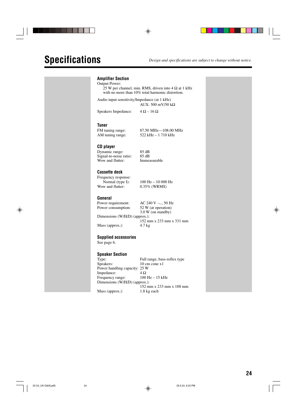 Specifications | JVC CA-UXG3 User Manual | Page 113 / 114