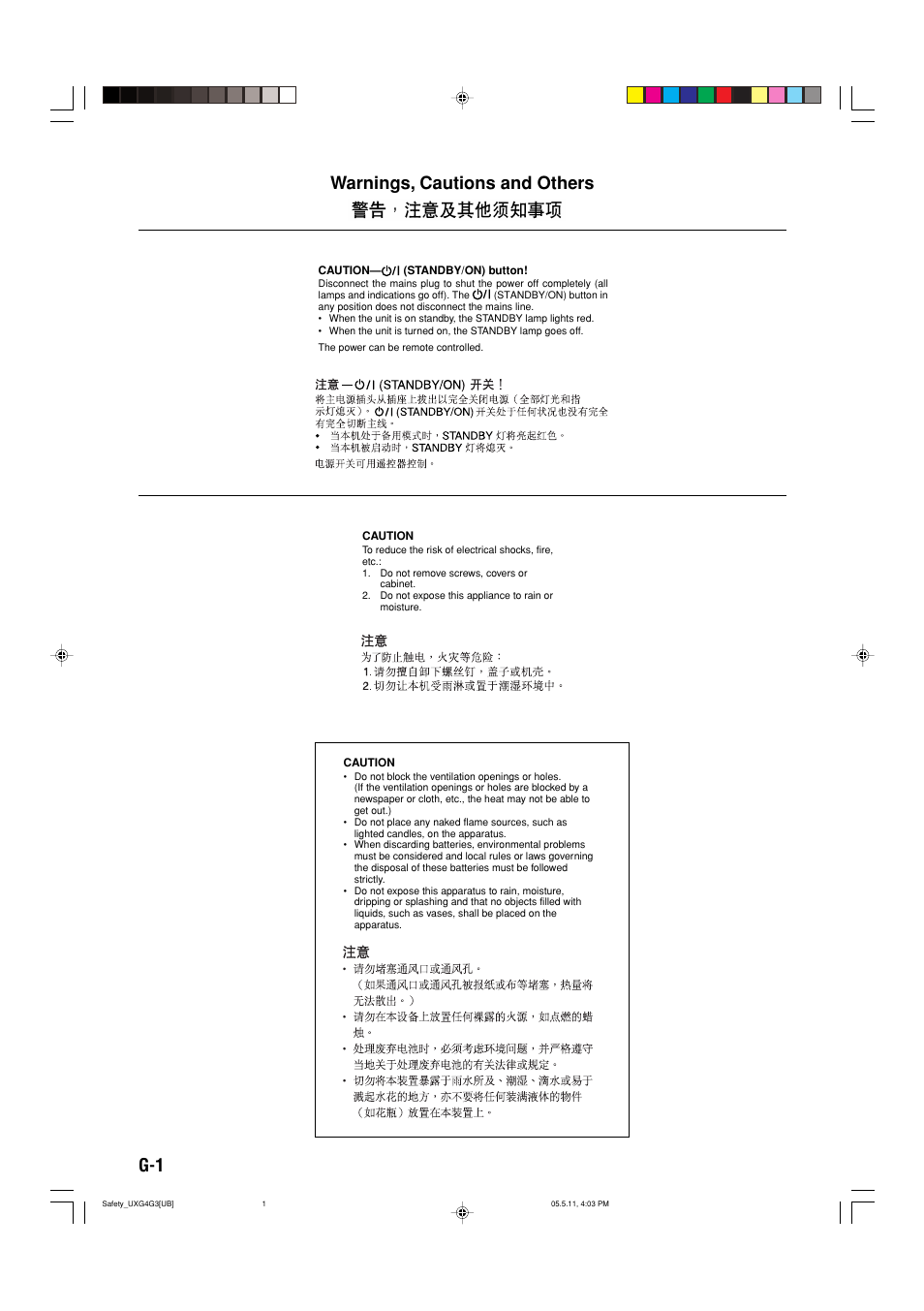 Warnings, cautions and others, G-1 warnings, cautions and others | JVC CA-UXG3 User Manual | Page 30 / 114