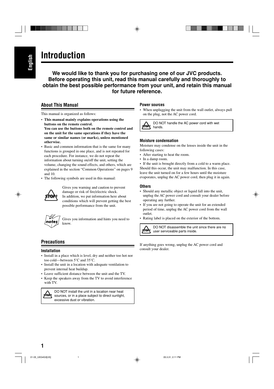 Introduction, 1english | JVC CA-UXG3 User Manual | Page 4 / 114