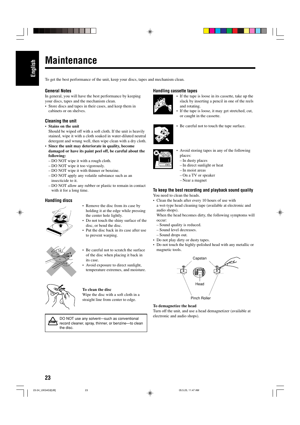 Maintenance, 23 english | JVC CA-UXG3 User Manual | Page 54 / 114