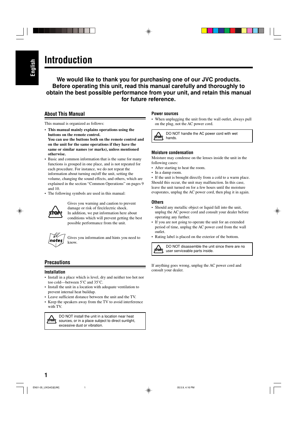 Introduction, 1english | JVC CA-UXG3 User Manual | Page 62 / 114