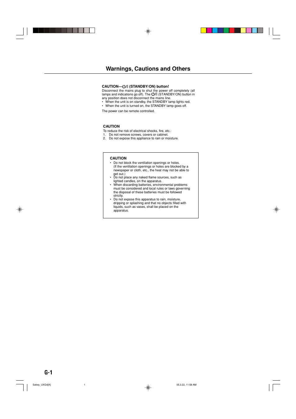 Warnings, cautions and others, G-1 warnings, cautions and others | JVC CA-UXG3 User Manual | Page 88 / 114