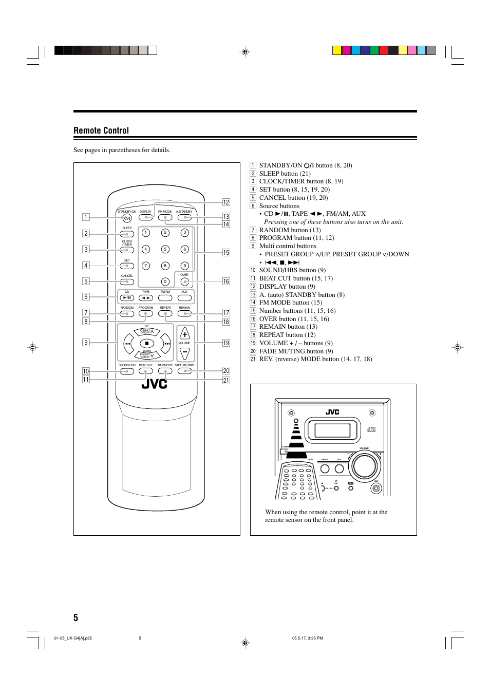 Remote control | JVC CA-UXG3 User Manual | Page 94 / 114