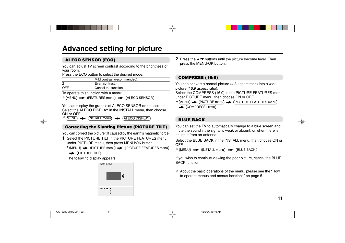 Advanced setting for picture | JVC AV-25VT15 User Manual | Page 11 / 24