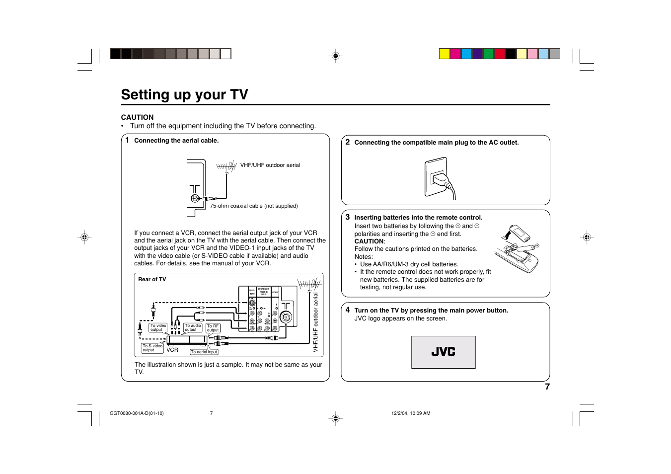 Setting up your tv | JVC AV-25VT15 User Manual | Page 7 / 24