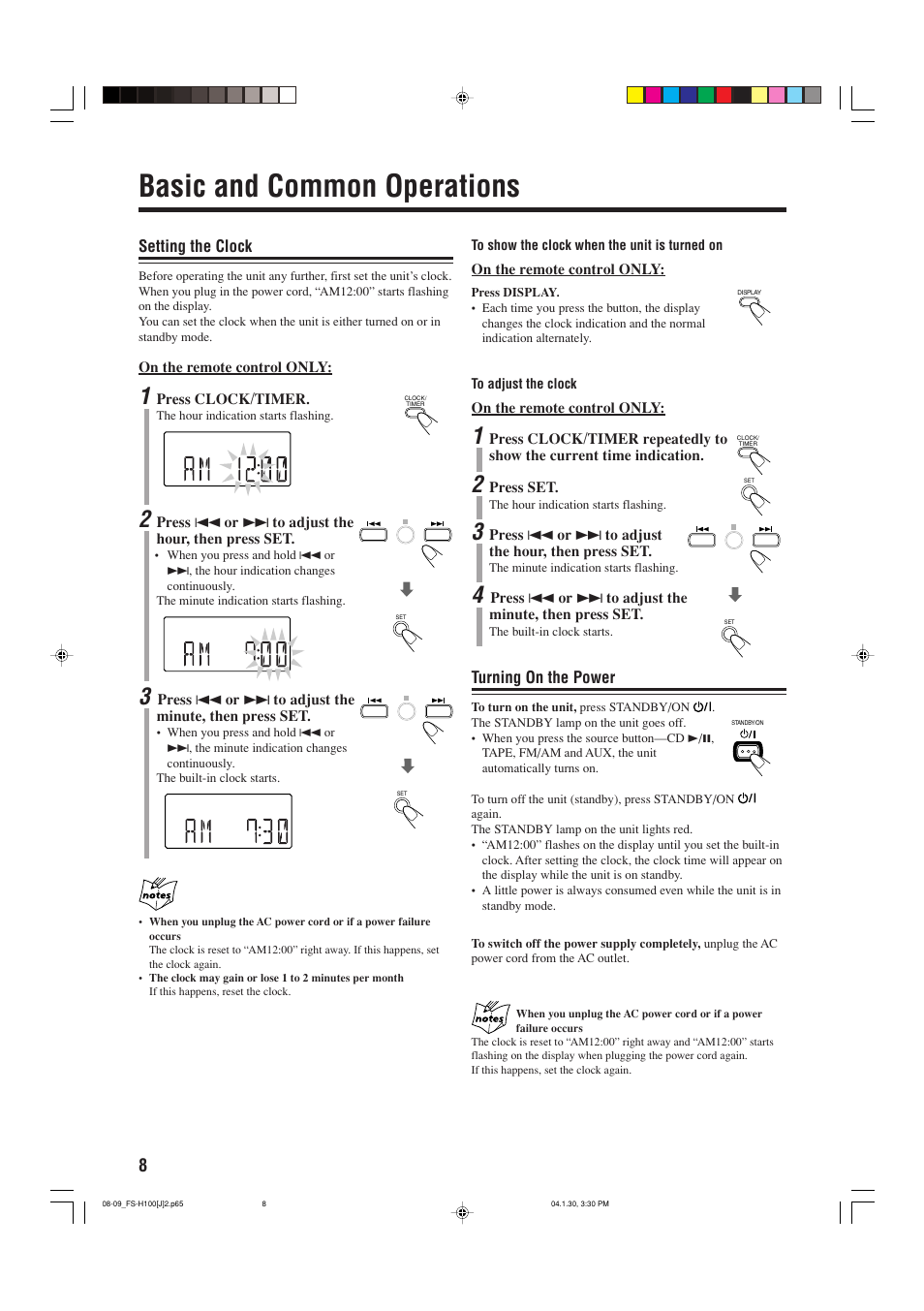 Basic and common operations | JVC FS-H100 User Manual | Page 10 / 28