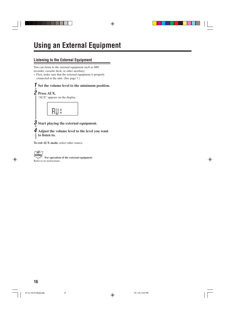 Using an external equipment | JVC FS-H100 User Manual | Page 18 / 28