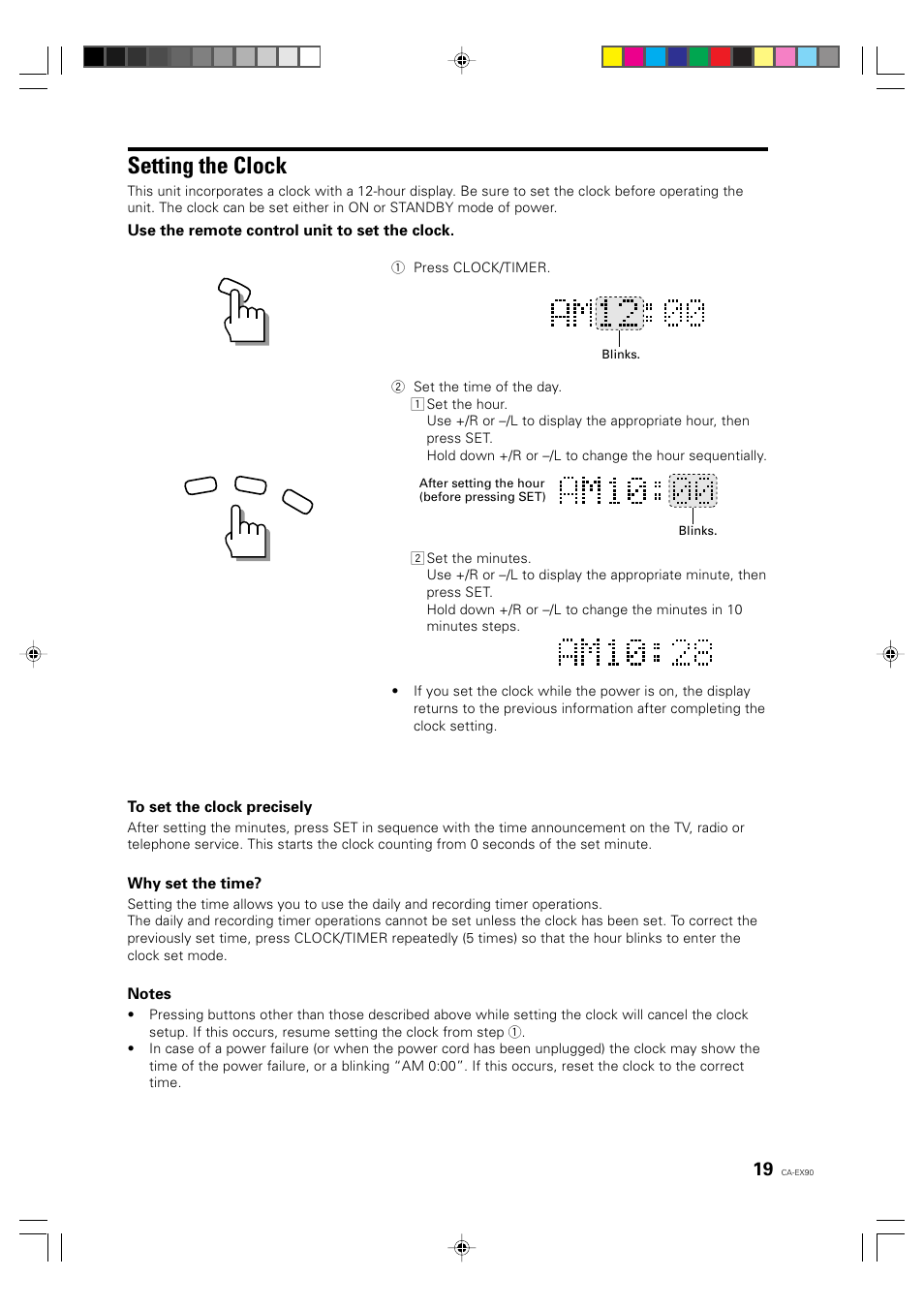 Setting the clock | JVC CA-EX90 User Manual | Page 19 / 54