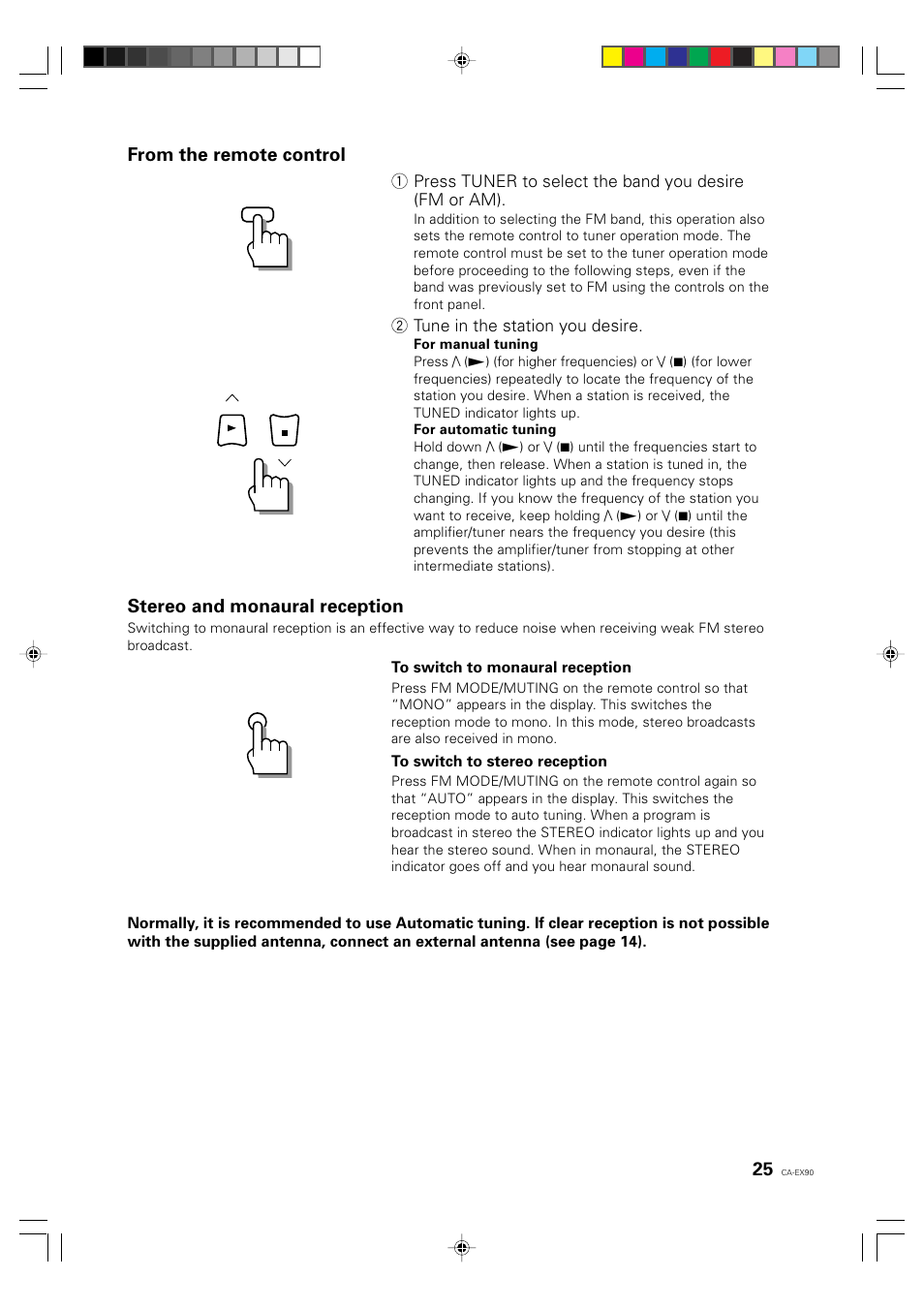 Stereo and monaural reception | JVC CA-EX90 User Manual | Page 25 / 54