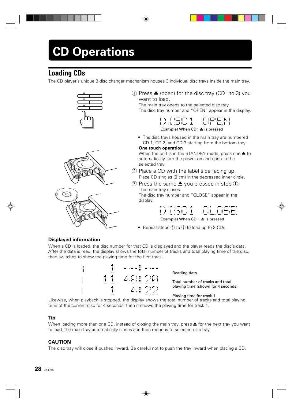 Cd operations, Loading cds | JVC CA-EX90 User Manual | Page 28 / 54