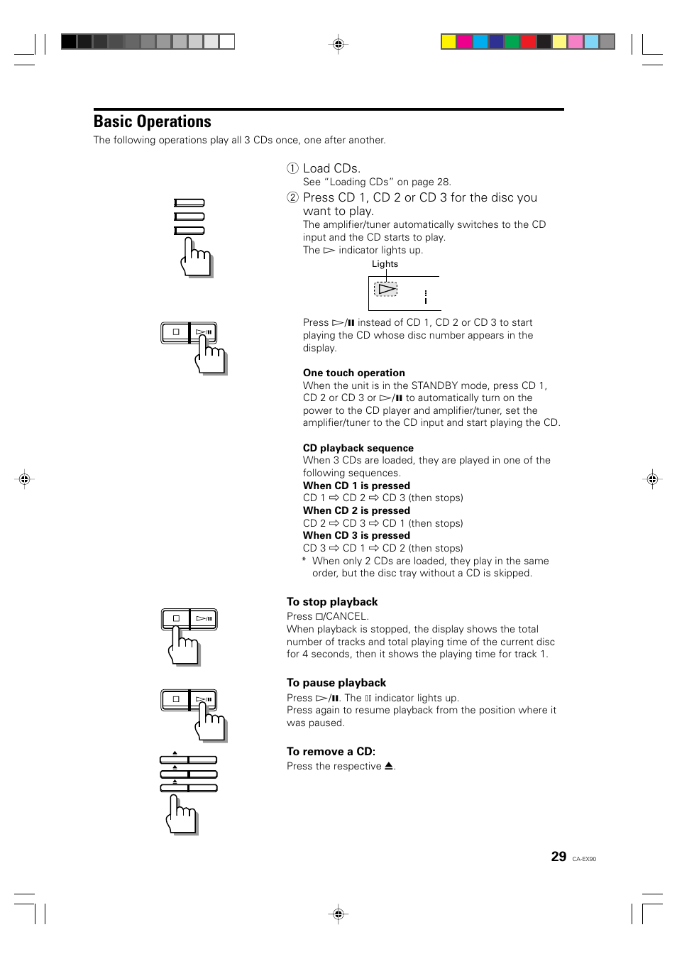 Basic operations, 1 load cds | JVC CA-EX90 User Manual | Page 29 / 54