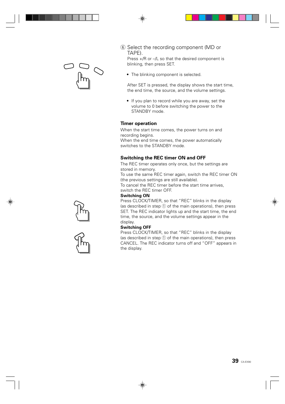 6 select the recording component (md or tape) | JVC CA-EX90 User Manual | Page 39 / 54