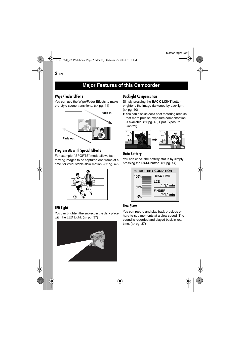 Major features of this camcorder | JVC GR-D290  EN User Manual | Page 2 / 56