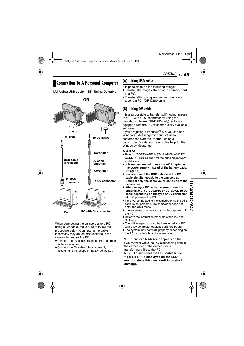 Connection to a personal computer, Pg. 45) | JVC GR-D290  EN User Manual | Page 45 / 56