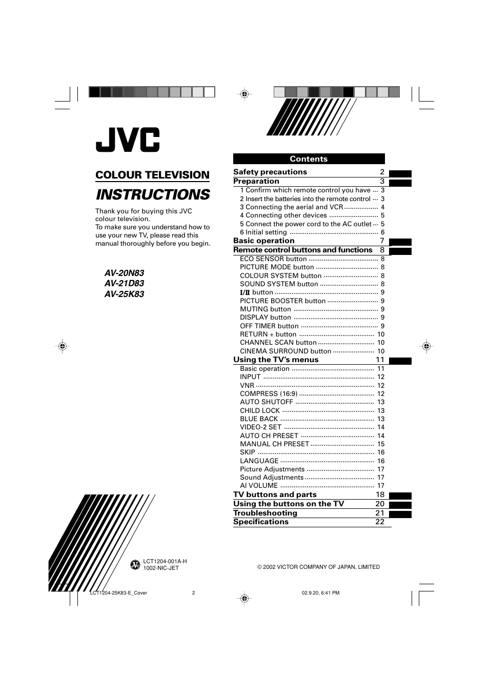 JVC AV-20N83 User Manual | 22 pages