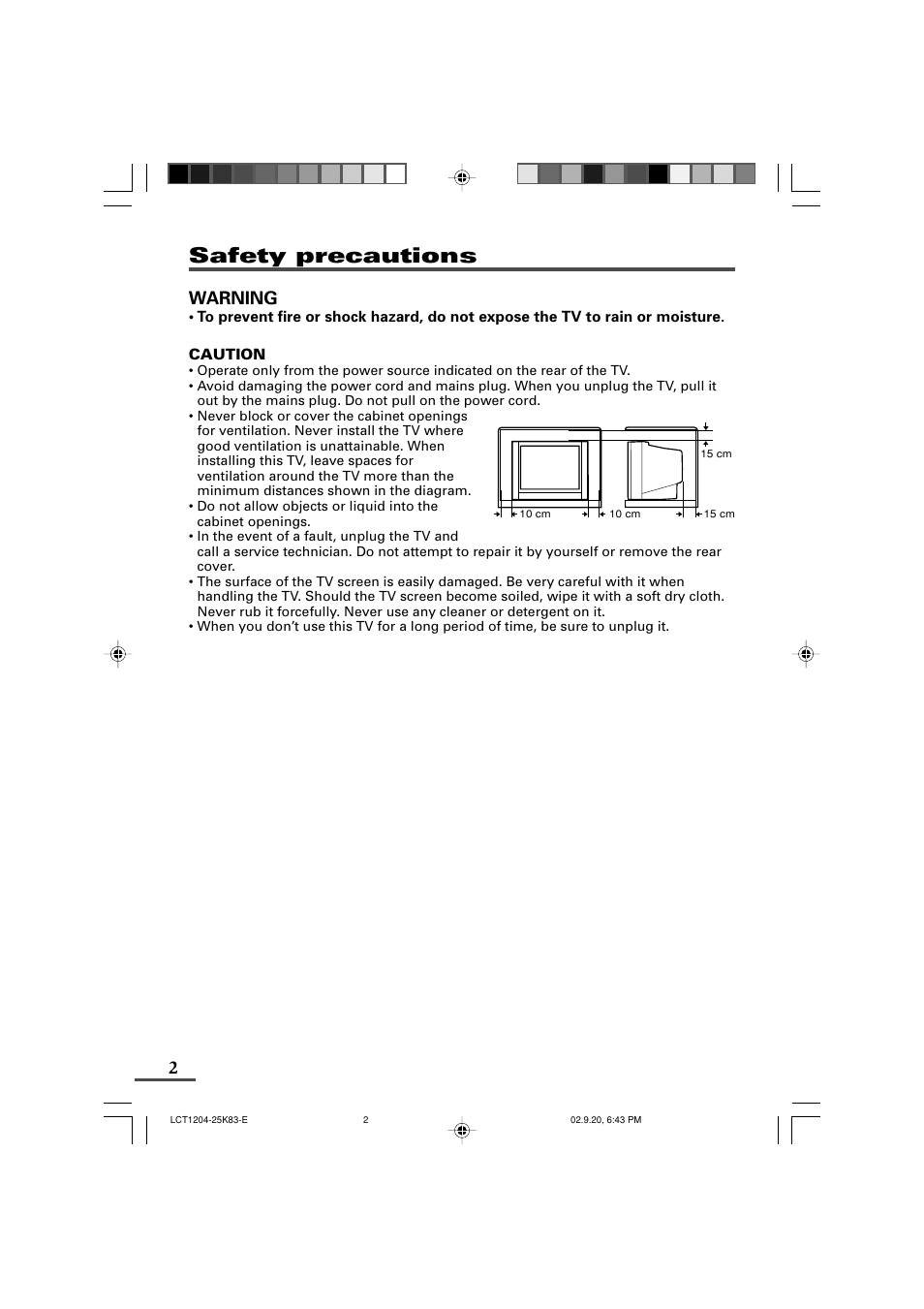 Safety precautions, Warning | JVC AV-20N83 User Manual | Page 2 / 22